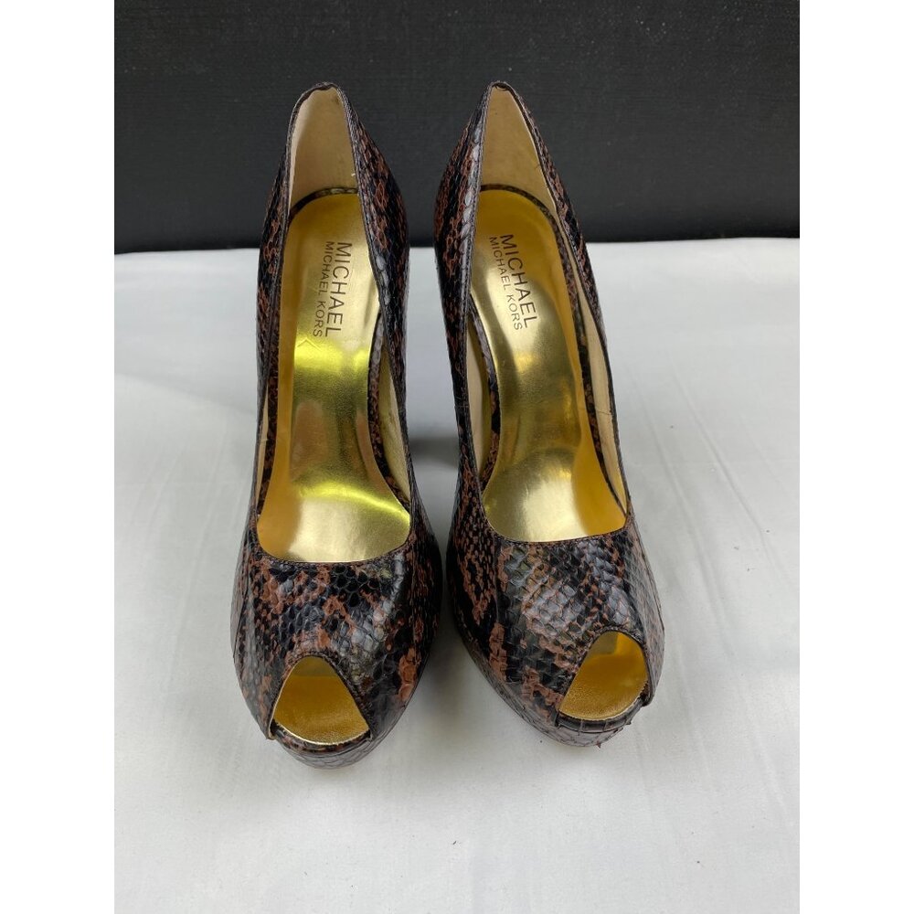 Michael Kors Women's Brown Genuine Snake Shoes/Heels 5.25" Size 7.5 SKU 4234 - Picture 1 of 7